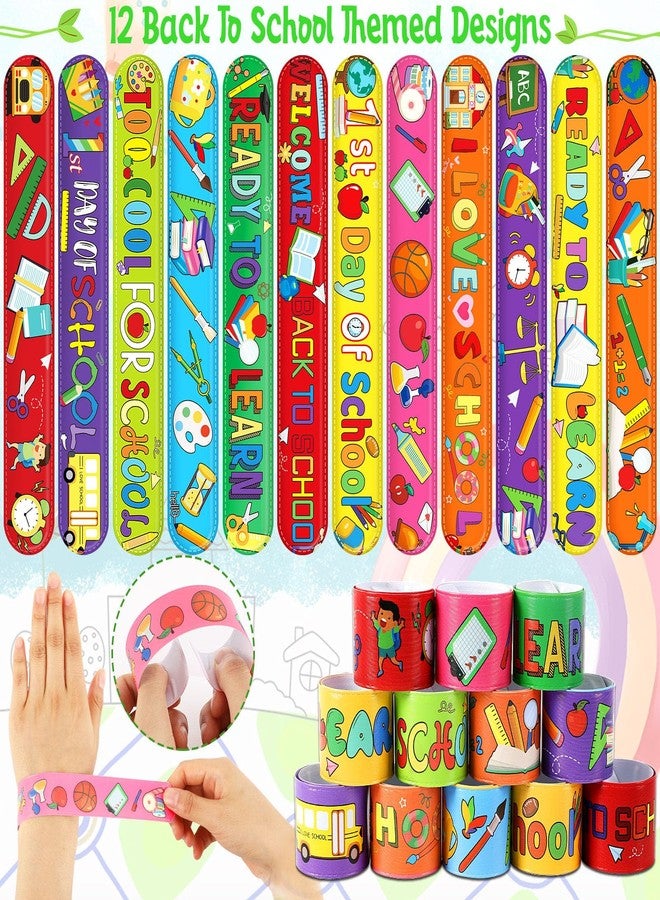 JUNEBRUSHS Back to School Slap Bracelets, 56 Pcs Welcome Back to School Gifts for Kids Students Party Favors Colorful Snap Bracelets Wristbands for First Day of School Party Supplies Decorations - Image 2
